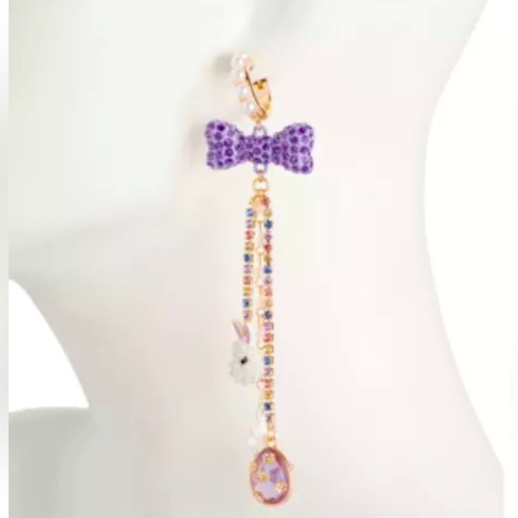 New Betsey Johnson Faux Stone Bunny Chain Mismatch Earrings - Picture 4 of 9